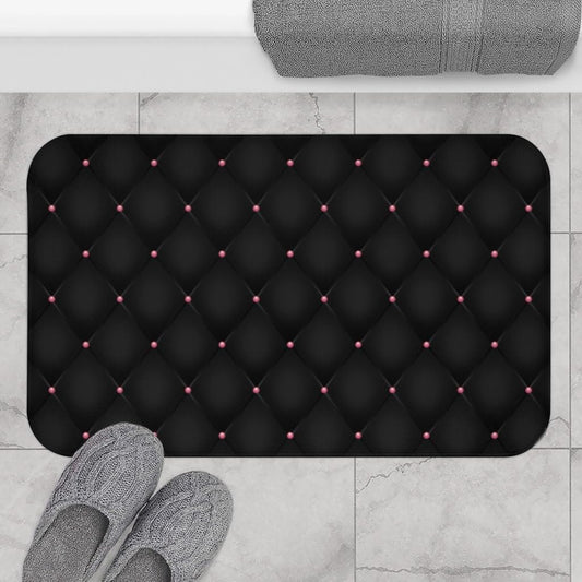 Non Slip Quick Dry Soft Bath Mat Area Rug Geometric Argyle Black and Pink Gothic Glam 18x30 Super Absorbent Plush Thin Bathroom Rugs Fit Under Door - Easy to Clean Floor Mats