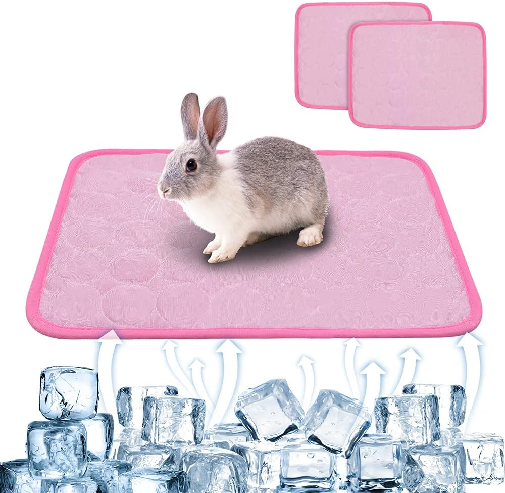 2PCS Rabbit Cooling Mat for Bunny, Summer Cool Bed for Kitten, Guinea Pig, Hamster, Small Animals,Pink