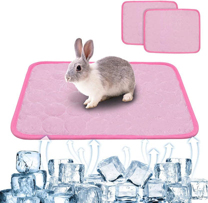 2PCS Rabbit Cooling Mat for Bunny, Summer Cool Bed for Kitten, Guinea Pig, Hamster, Small Animals,Pink