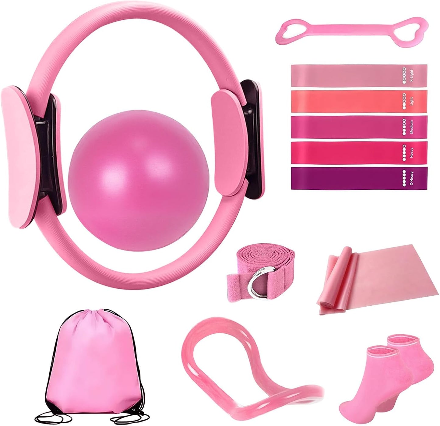 Pilates Equipment Kit for Women - Home Workout Set with Pilates Ring,9.8" Yoga Ball, 5 Resistance Bands, Magic Circle, for Legs, Arms, Thighs, Yoga Set for Beginners