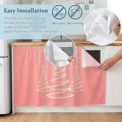 Chritsmas Tree Lights Cabinet Curtains 28"x51" Sink Skirt for Bathroom Kitchen, Pink Xmas New Year Holiday Self Stick Adhesive Under Desk Covers Tall Laundry Cabinet Storage Organizer