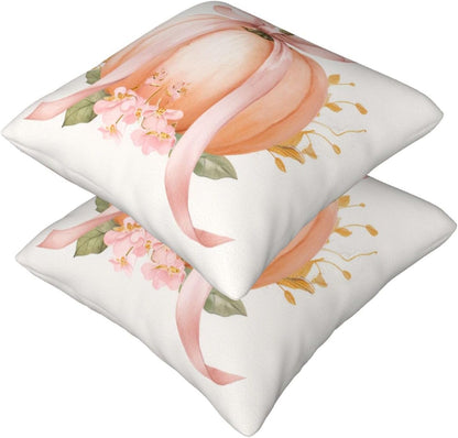 Pastel Peach Pumpkin Large Pink Bow Throw Pillows Covers, Couch Sofa Pillow Cases,Zipper Bedding Cushion Cases for Living Room,18x18 Inch