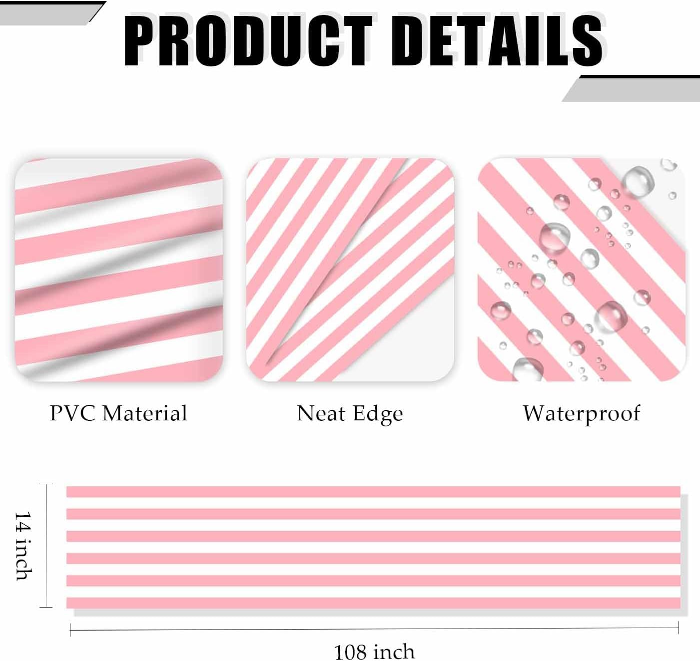 6 Pcs Striped Table Runner Plastic 14 x 108 Inch Disposable Light Pink and White Runner for Table Wedding Baby Shower Birthday Tabletop Centerpieces Decorations Striped Table Runners