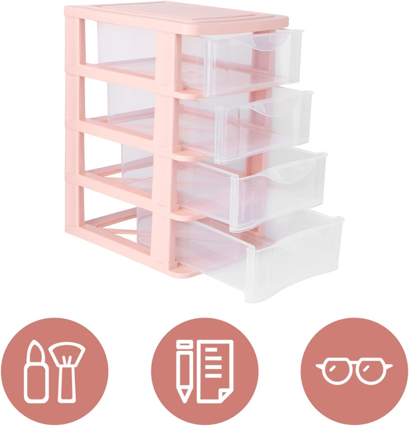 STOBOK Storage Drawer, 4 Layers Plastic Drawers Multifunctional Desktop Storage Box Storage Containers Small Drawers Organizer for Home, Office, Sundries Holder,Pink 30.5X17.5CM