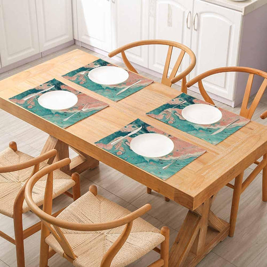 EMMTEEY Marble Placemats Teal Pink Dining Table Placemats Set of 8, 18X12 Inch Burlap Washable Single-Sided Disposable Kitchen Table Mats for Party BBQ Holiday Dinner Décor