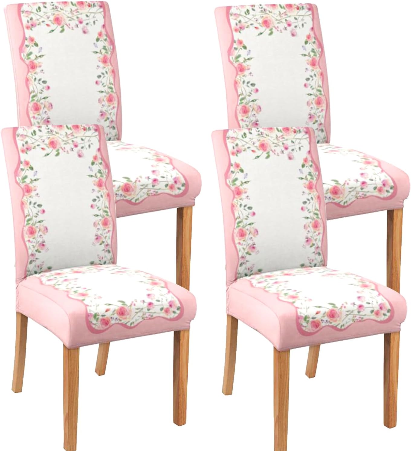 Valentine's Day Chair Covers Set of 4, Romantic Pink Rose Chairs Slipcover for Dining Room, Removable Washable Breathable Cover in the Kitchen Restaurant Holiday Decor