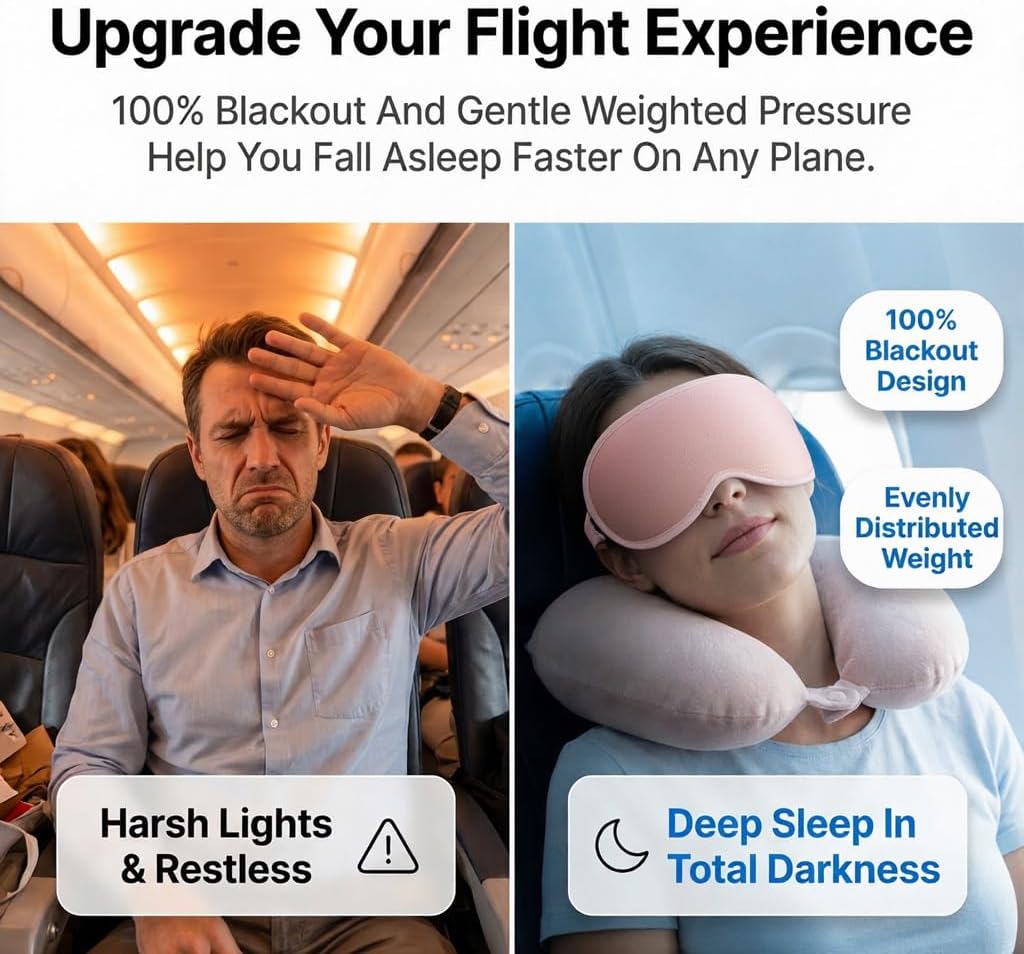 Weighted Eye Masks for Sleep Women: 3D Contoured Blackout Sleep Mask with Zero Pressure, Eyelash Friendly & Comfortable Blindfold for Airplane Travel, Night Shift Nurse, Yoga & Thoughtful Gift, Pink