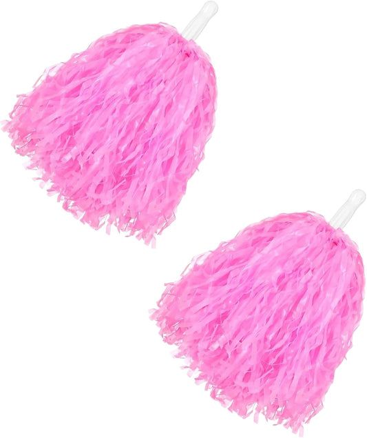 2 Pcs Cheerleading Pom Poms with Handle for Girl Team Spirit Sports Games Dance Outfit (Pink Matte)
