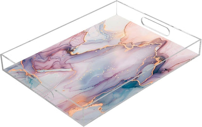 Serving Tray Decorative Trays and Platters Snacks Bowl Candy Dish White and Pink Marble for Breakfast, Lunch, Dinner, Appetizers Food Tray