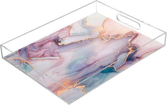 Serving Tray Decorative Trays and Platters Snacks Bowl Candy Dish White and Pink Marble for Breakfast, Lunch, Dinner, Appetizers Food Tray