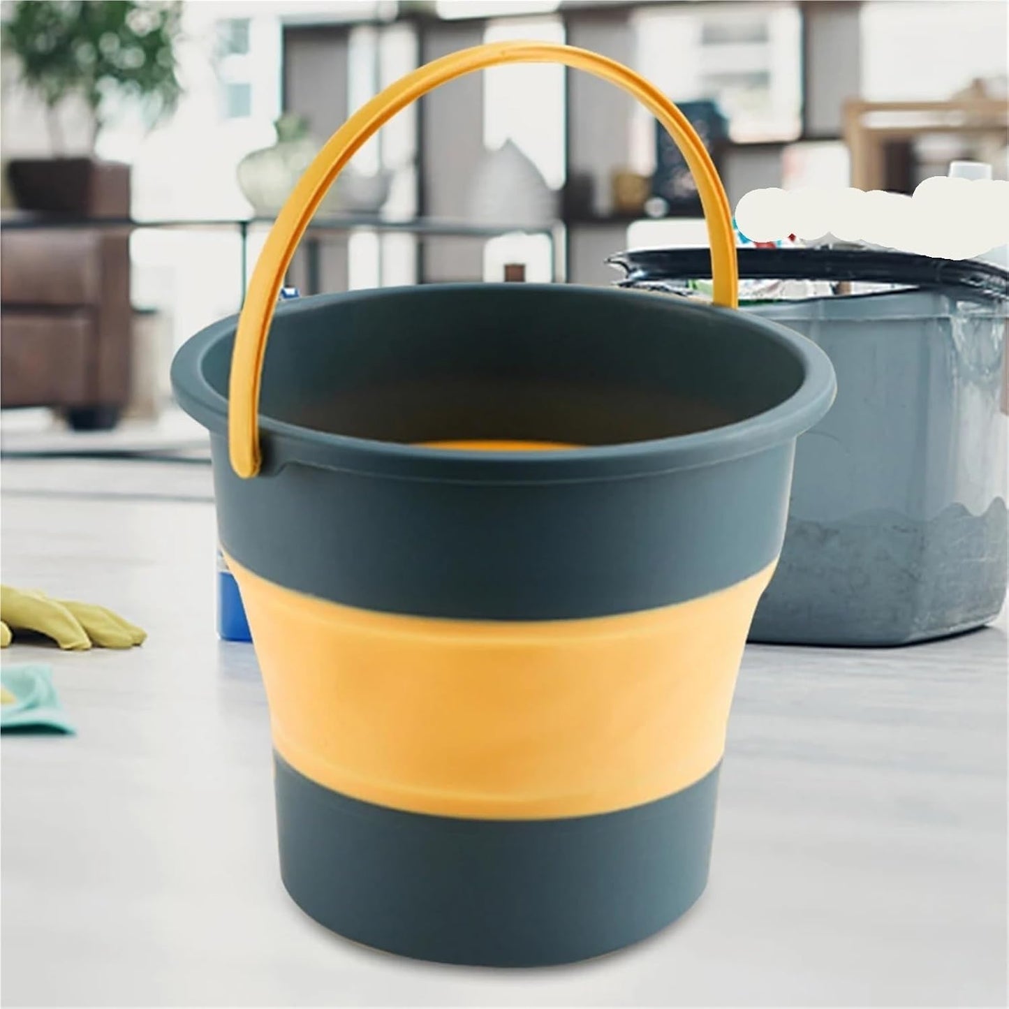5/10/17L Folding Portable Bucket with Cover Car Wash Fishing Bathroom Tool Silicone Outdoor Camping Household Supplies for Cleaning Windows(5L,Pink)