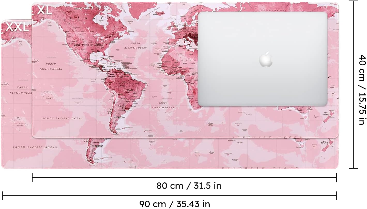 iCasso Extended Gaming Mouse Pad (35.4x15.7 in), Large 3mm Non-Slip Rubber Base Mousepad with Stitched Edges, Waterproof Keyboard Mouse Mat Desk Pad for Work, Game, Office, Home - Pink World