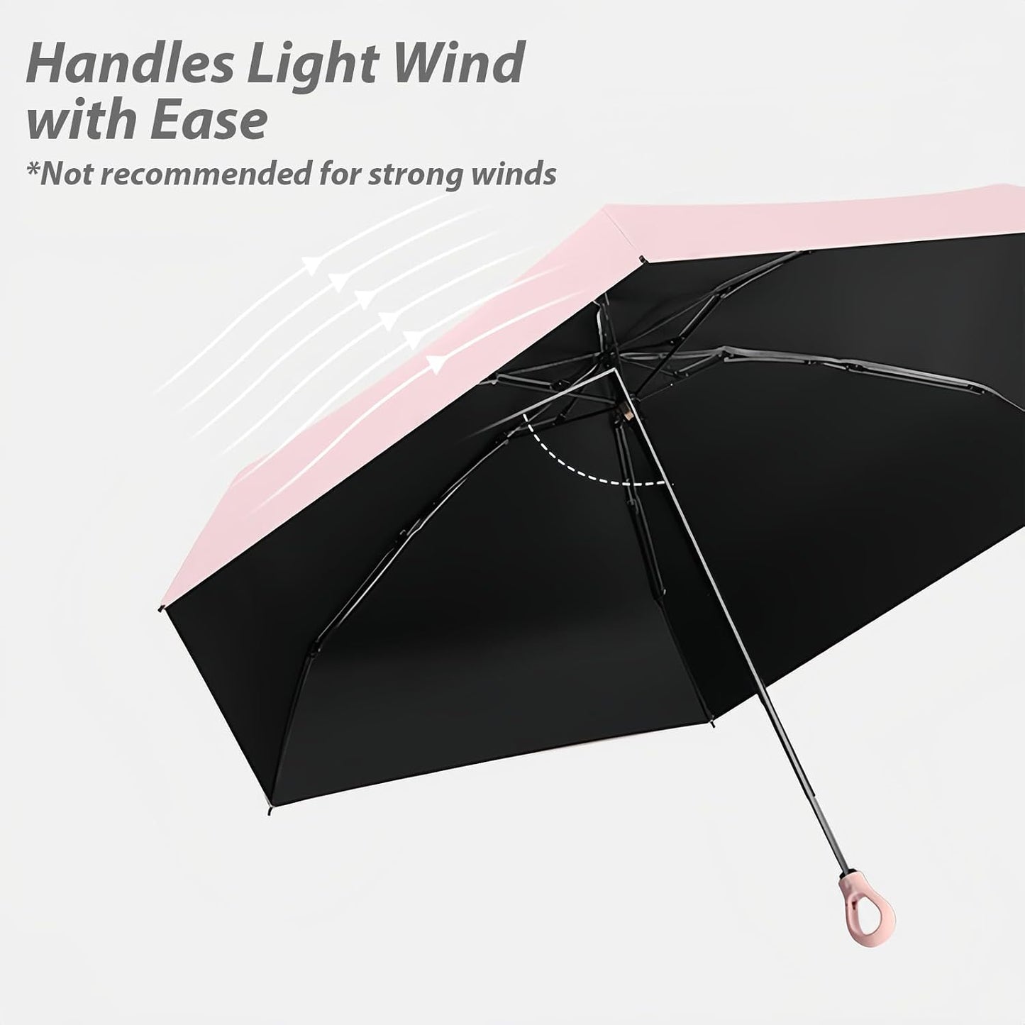 Fuxiqar 2-Pack Travel Compact Mini Umbrella with Hook Ring Handle, Lightweight Folding Sun & Rain Umbrella, UPF 50+ UV Protection