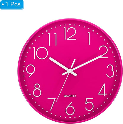 PATIKIL 12 Inch Wall Clock, Battery Operated Silent Non-Ticking Round Wall Clocks for Office Bedroom Decorative, Pink