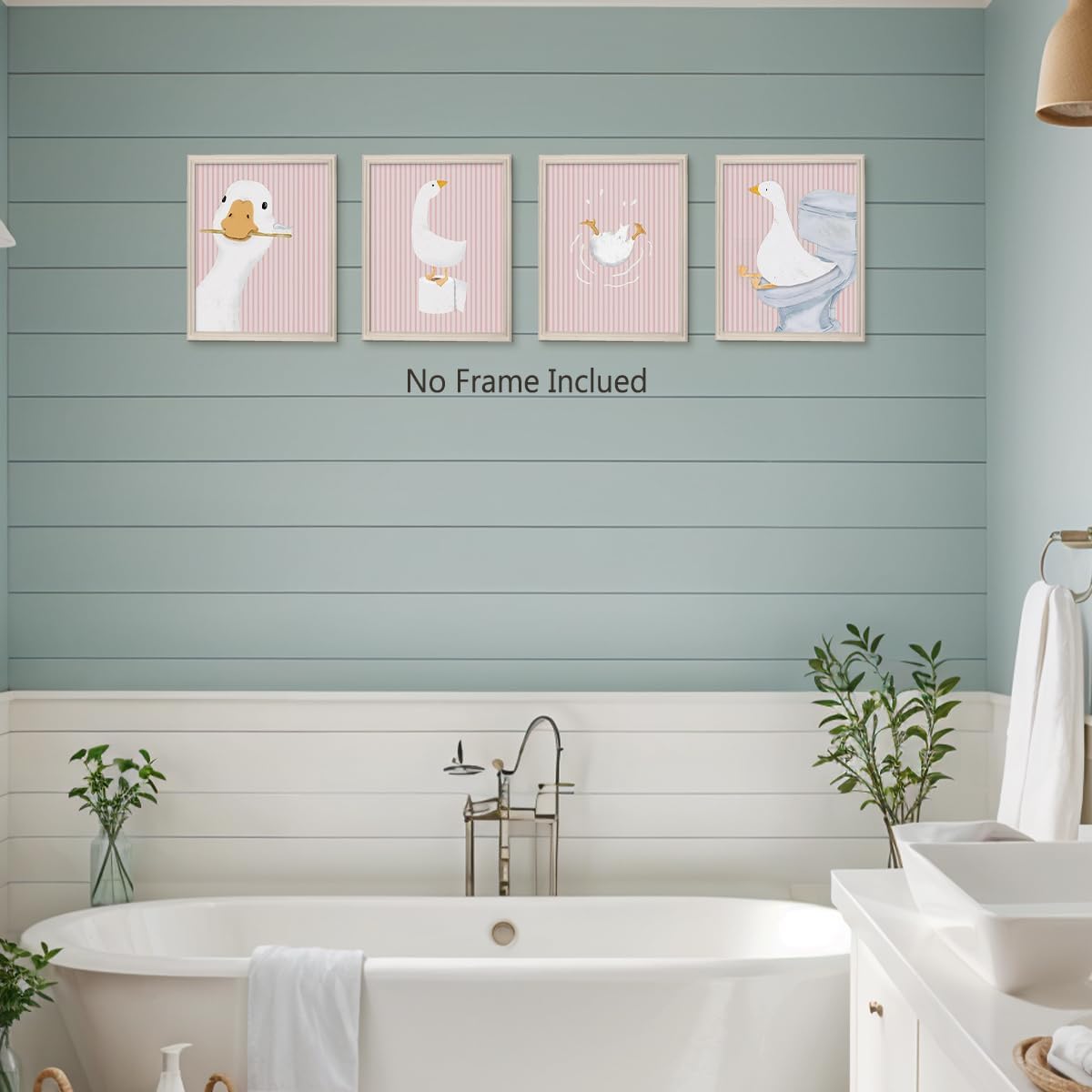 Wheatwin Girls Bathroom Decor Set, Pink Goose Nursery Animal Bathroom Wall Decorations for Kids Toddler Little Girls Toilet Washroom, 8x10 Unframed 4Pcs - Pink