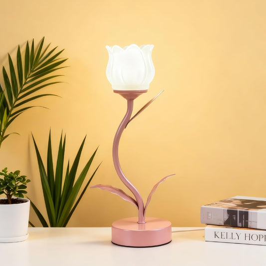 Tulip lamp, 3-color mode LED reading bedside night light, Kawaii retro flower table lamp, perfect home decoration, providing a unique Christmas gift for women, mothers, sisters and friends (pink)