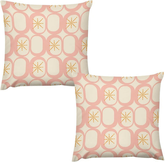 Retro 50s Pillow Cover Vintage Mid Century Aesthetics Modern Pink Beige Pattern Decor Throw Cozy Soft Pillowcase Cushion Cover for Living Room Bedroom Couch Bed (2Pcs Set), 16x16in