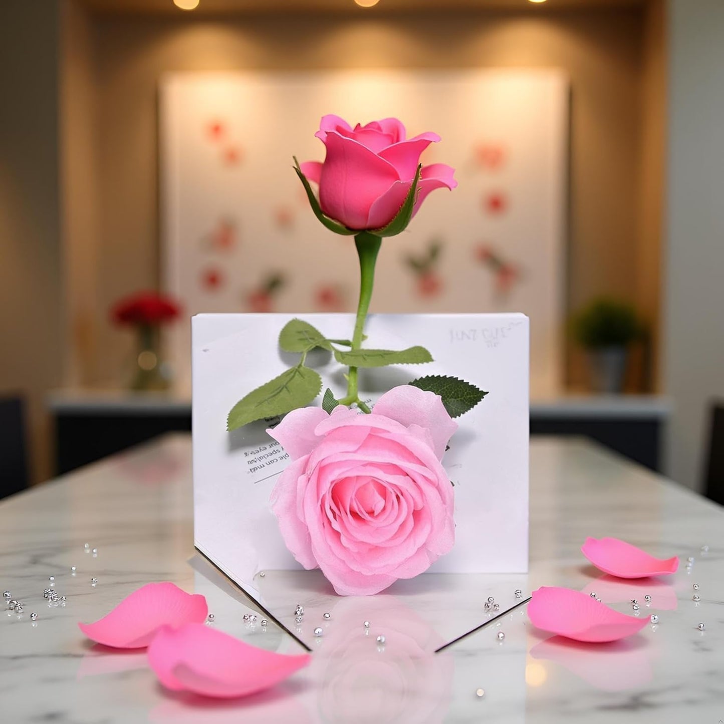 Artificial Silk Rose Stem, 16.8 inches, Single Long Stem Flower for Home Decor, Table Centerpiece Arrangement Valentine's Day Gift (Pink)