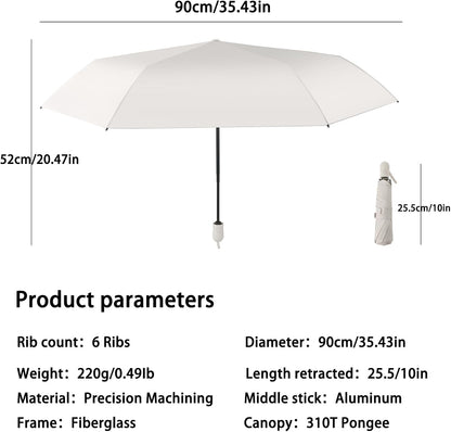 Ultra Lightweight Compact Umbrella 7.8 oz, Auto Open Close Folding Design for Sun & Light Rain, Mini Travel Accessory for Purse & Backpack, Portable UV Protection for Daily Commute, One-Person Use