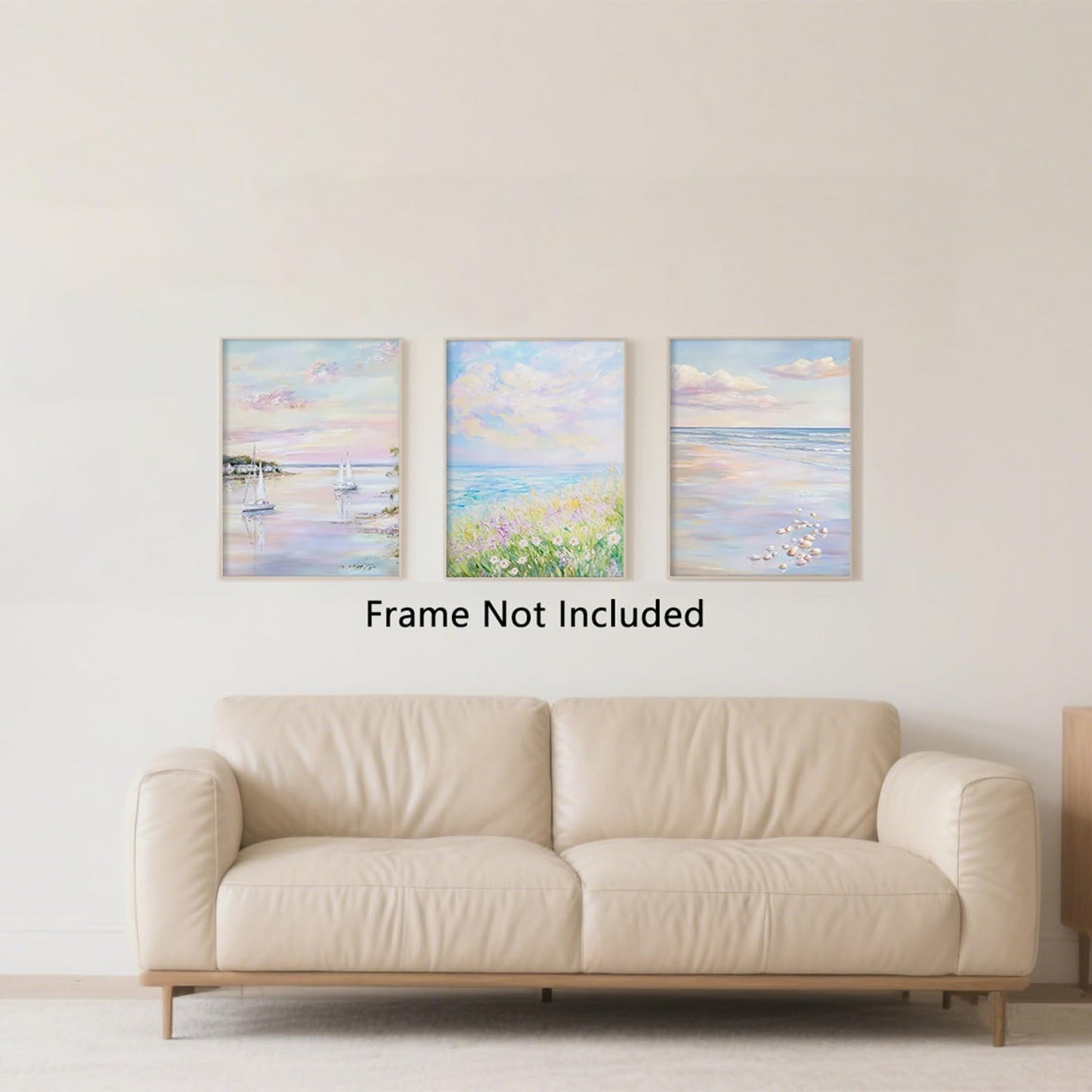 JQ7OL Coastal Beach Wall Art Set of 3 Pastel Pink Blue Preppy Posters Coastal Canvas Pictures Impressionist Ocean Prints Nautical Decor for Calming Bedroom Living Room 12x16 in Unframed