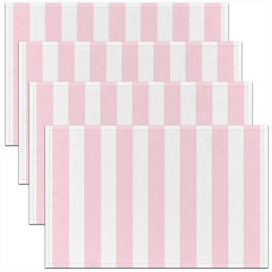Striped Table Mats for Kids Adults,Modern Simple Pink Stripes Indoor Outdoor Home Party Decor Meal Mats, Girls Kids Cartoon Cute Stain Resistant Placemats 12x18 Set of 4