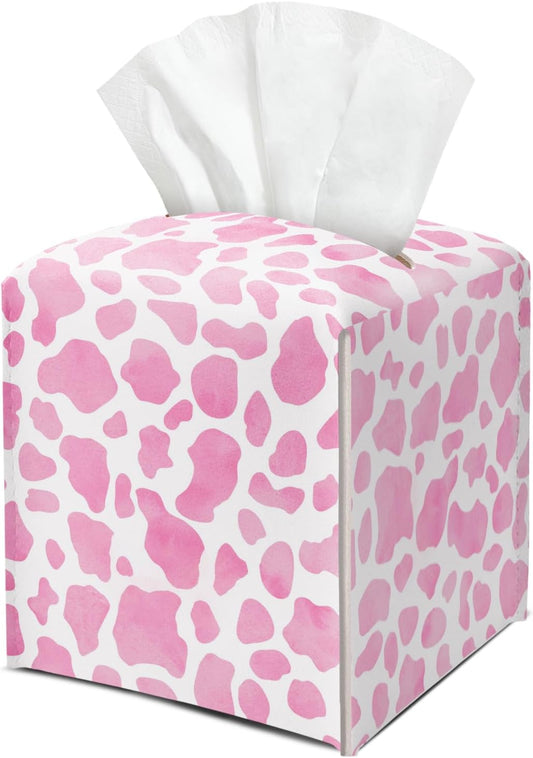 Pink Leopard Leather Tissue Box Cover Square Creative Decorative Tissue Holder for Bathroom Home Office Gifts for Women Girls Sister Bestie Daughter Housewarming Christmas Birthday Gifts - DH547