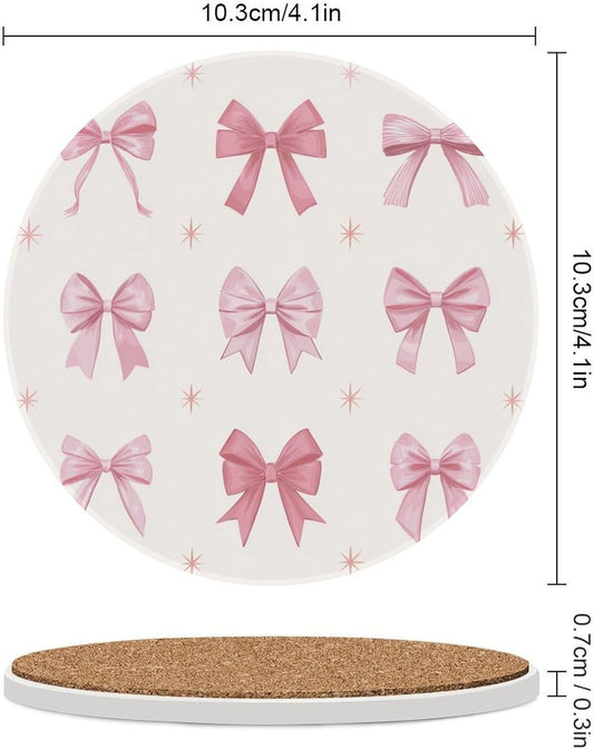 Nine Light Pink Bows Coasters Set of 4 Absorbent Coasters