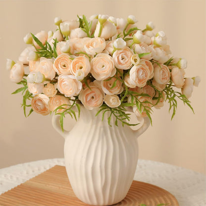 Artificial Ranunculus Flowers Cream Peach Faux Silk 20Pcs Artificial Flowers Bouquet for Home Decor Wedding DIY Gifts