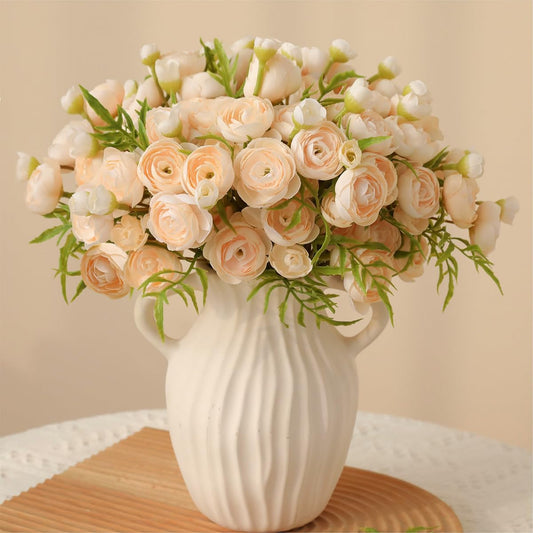 Artificial Ranunculus Flowers Cream Peach Faux Silk 20Pcs Artificial Flowers Bouquet for Home Decor Wedding DIY Gifts