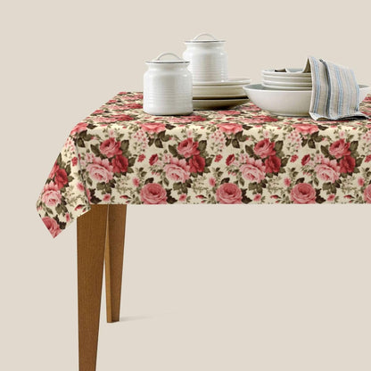 Victorian Rose Pink Flower Rectangle Tablecloth, Drop Shapes Table Cloth Dining Table Cover for Kitchen Restaurant Party Buffet Picnic, 52x70 Inch