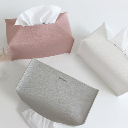 Skin Touch PU Leather Square Tissue Box Cover — Modern Decorative Holder for Bathroom, Vanity, Office Desk, Bedroom, Living Room, or Kitchen (Pink, Rectangle)