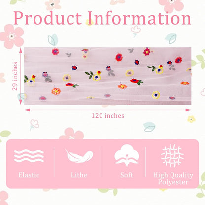 BINBE 1pcs Pink Daisy Spring Table Runner Embroidery Gauze 10FT Florals Seasonal Tulle Holiday Birthday Kitchen Dining Table Decor for Home Party