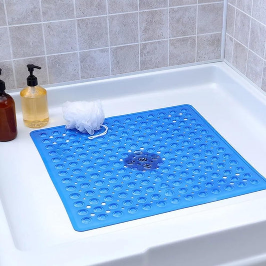 53x53cm Shower Mat Suction Cup PVC Anti Slip Bath Mat Square Shower Floor Pad Non Slip Safety Mat for Bathtub Bathroom Carpet(1x Pink)