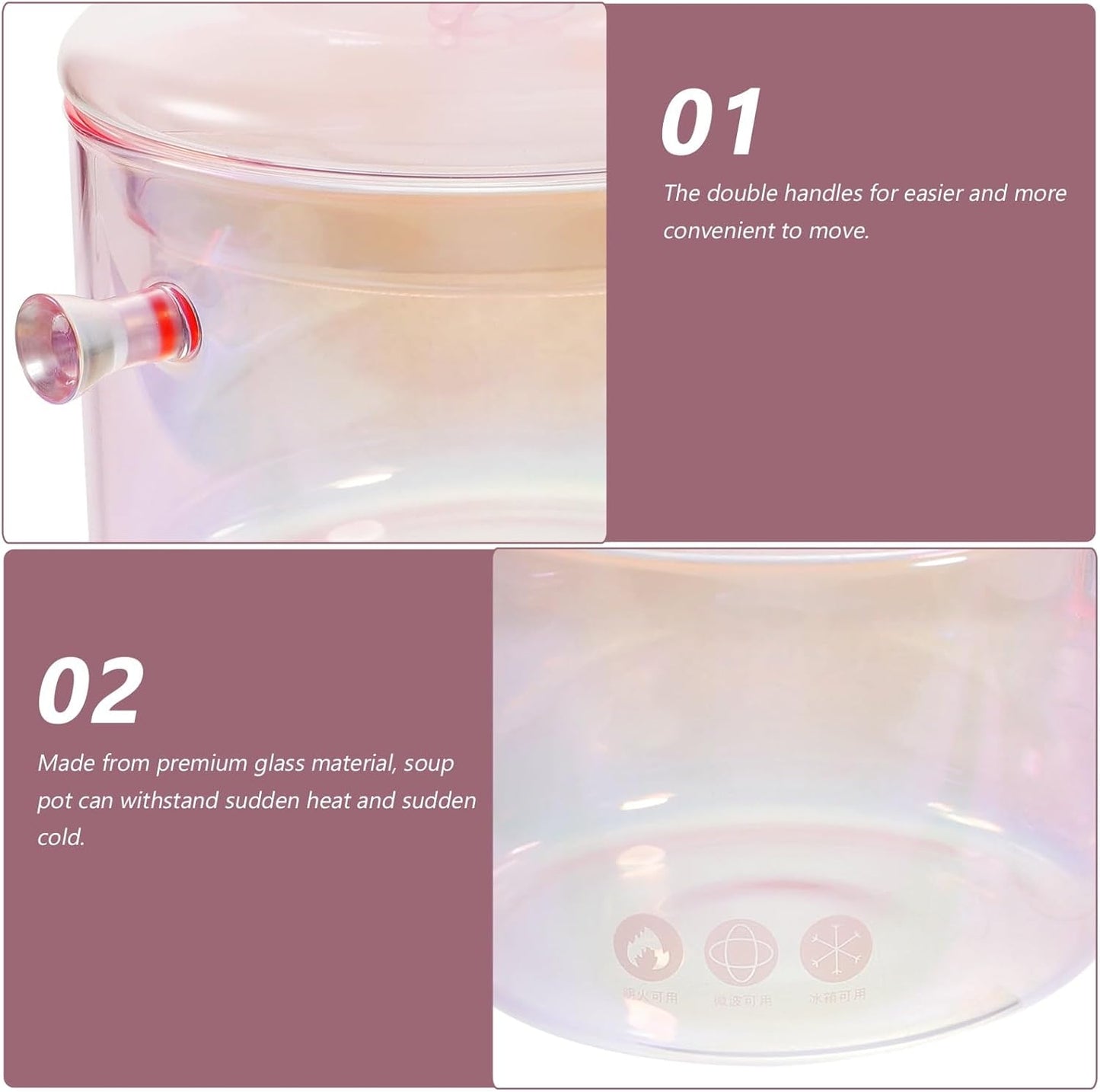 Glass Saucepan Ramen Pot Cooking Utensils Food Clear Simmering Pots for Stove Top Pink