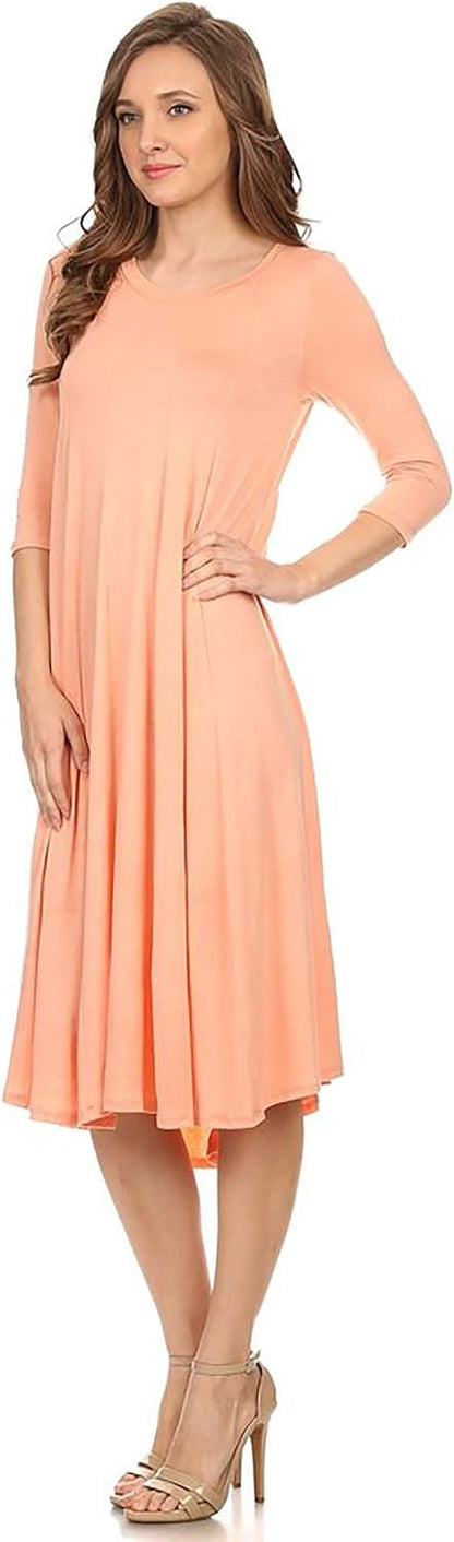 Women's Casual Basic Comfy 3/4 Sleeve Flare A-line Midi Long Maxi Dress(S-3XL)