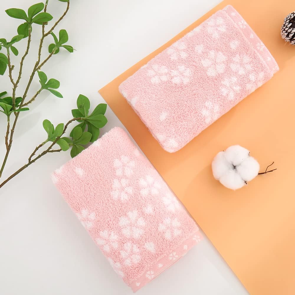 sense gnosis Pink Hand Towels Set of 2 Super Soft 100% Cotton Sakura Floral Pattern Highly Absorbent Decorative Hand Towels for Bathroom 13 x 29