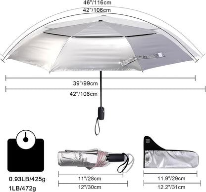 G4Free UPF 50+ UV Protection Travel Umbrella 42/46 Inch Windproof Silver Coating Sun Blocking Umbrella