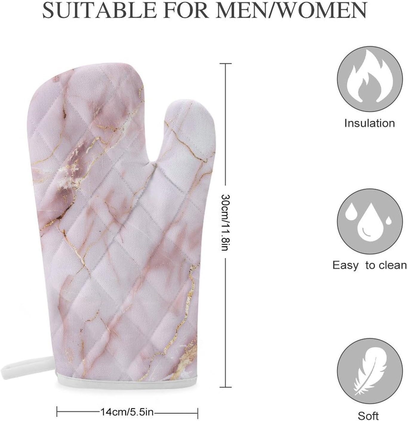 Light Pink Marble Texture with Gold Veining Oven Mitts 2 Pcs, Heat Resistant Glove Trendy Non-Slip Baking Mitts Kitchen Accessories