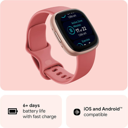 Fitbit Versa 4 Fitness Smartwatch with Daily Readiness - 3-Month Google Health Premium Membership Included - GPS, 24/7 Heart Rate, 40+ Exercise Modes, Sleep Tracking - Pink Sand/Copper Rose