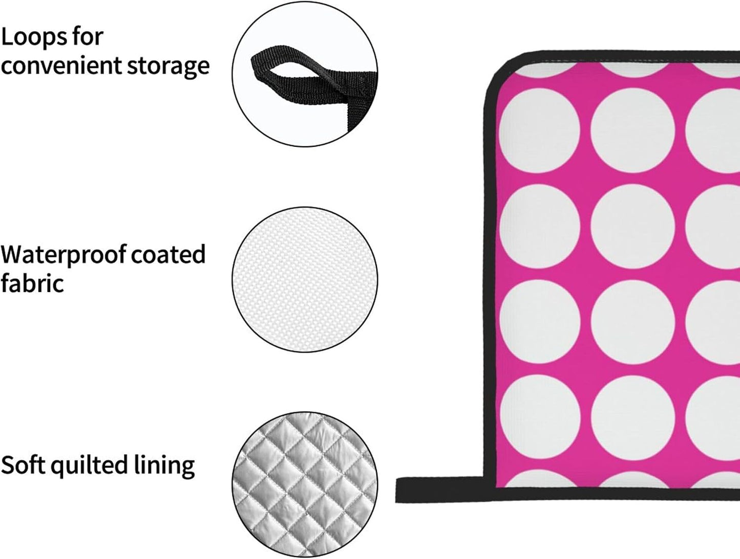 4PCS Oven Mitts and Pot Holders Sets, White Polka Dots Large Geometric Pattern Pink Oven Mitts Set Heat Resistant Kitchen Microwave Gloves Safe for Baking,Cooking, BBQ