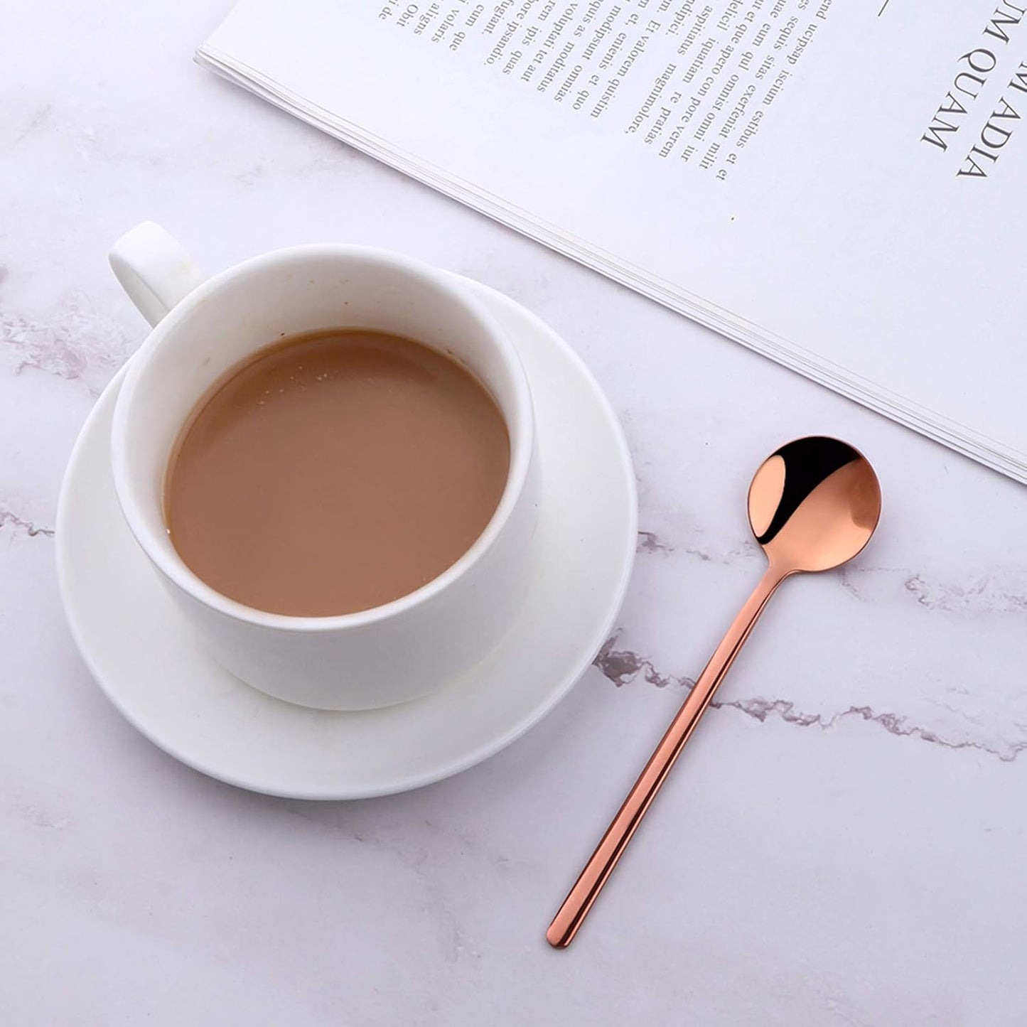 Cute Small Coffee Spoons Set of 8, 18/10 Stainless Steel Rose Gold Demitasse Spoons for Tea, Dessert, Appetizer, 5.1-inch