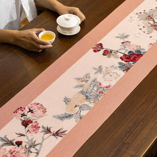 Blush Pink Tassel Table Runner 13x72 Inch Thick Cotton Linen Boho Farmhouse Dining Kitchen Coffee Table Decor Floral Garden Long Rustic Macrame Burlap Table Decoration for Living Room