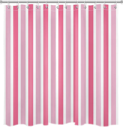 Pink and White Shower Curtain Modern Vertical Stripe Abstract Geometric Design Polyester Fabric Bathroom Decor Curtains, 72W X 78L inches