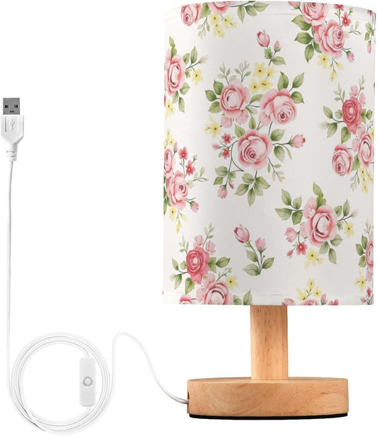 senya Flower Table Lamp for Bedroom Living Room, Pink Rose Flower Floral Bedside Lamps with USB Charging Ports Nightstand Light Lamps
