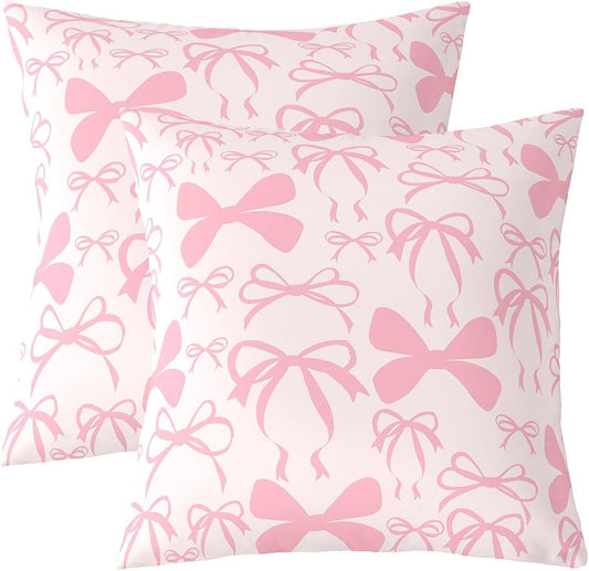 jejeloiu Cute Bowknot Throw Pillow Covers Set of 2 24 x 24-Inch Light Pink Girls Bow Cushion Case Kawaii Decor Pillowcase Princess Decor
