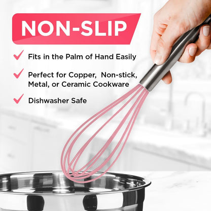 Silicone Whisk Set - Non-Scratch - Pink