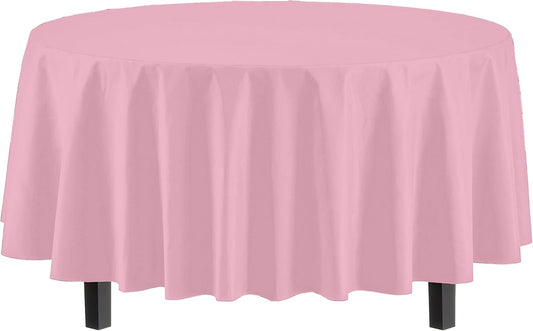 Exquisite Party Solids Pink Round Plastic Tablecloth - 84 Inch, 4 Pack