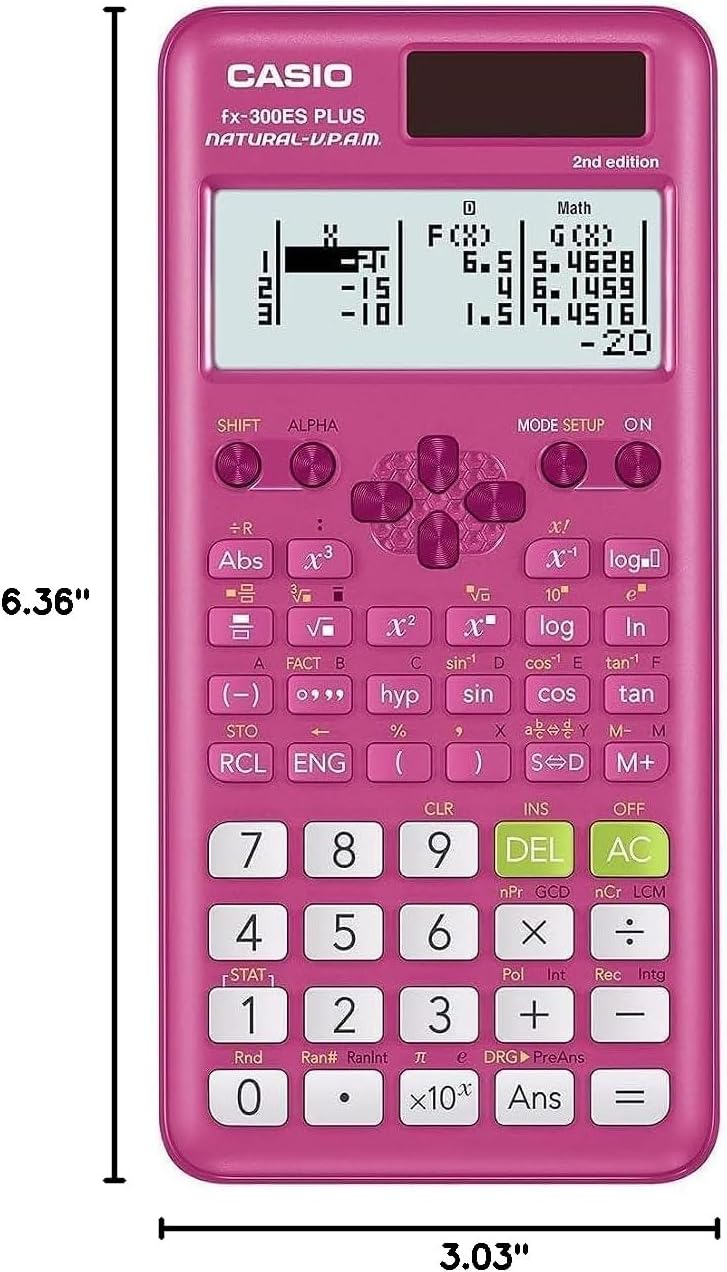 Casio fx-300ES Plus 2nd Edition Scientific Calculator, 262 Functions, Natural Textbook Display, Pink