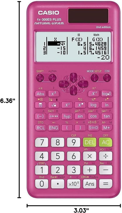 Casio fx-300ES Plus 2nd Edition Scientific Calculator, 262 Functions, Natural Textbook Display, Pink