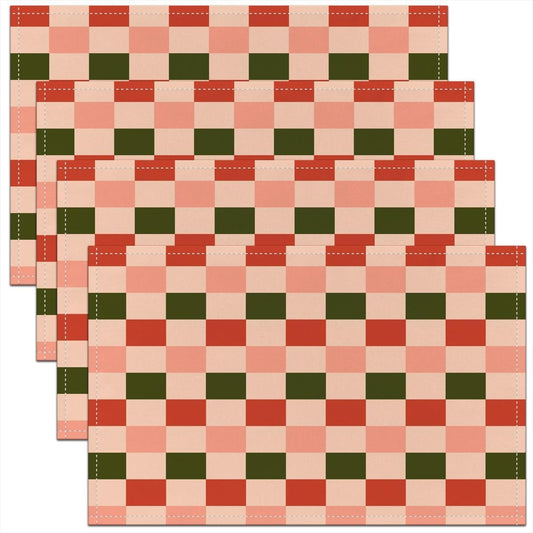 Checkered Geometric Placemats Set of 4 Pink Green Red Plaid Table Mats Decoration Checkerboard Modern Aesthetic Place Mat Decor 18"x12" Non-Slip Easy to Clean Washable Pink